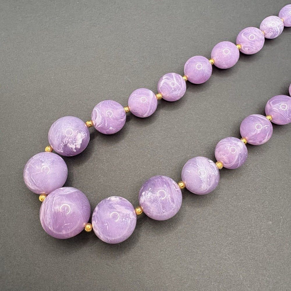 Vintage Joan Rivers Marbled Purple Acrylic Lucite Necklace Beaded Goldโ Tone 21"